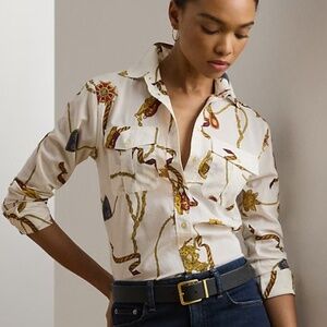 NWT RALPH LAUREN Classic Fit Print Cotton Voile Shirt Size US XXL